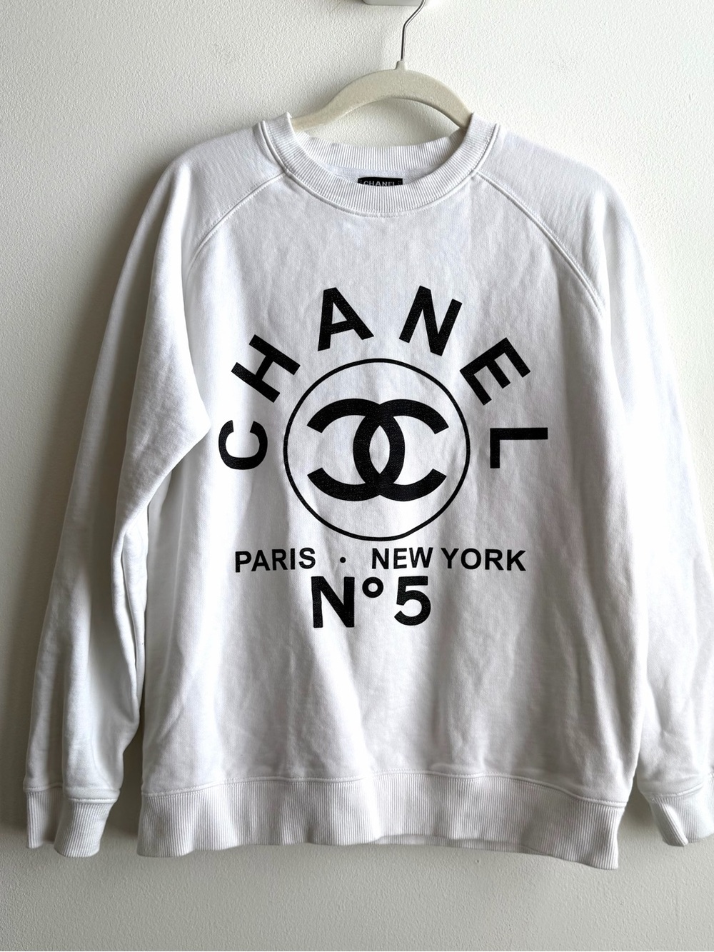 Chanel Uniform Women's Sweatshirt Size Small White Pullover Top Logo Luxury